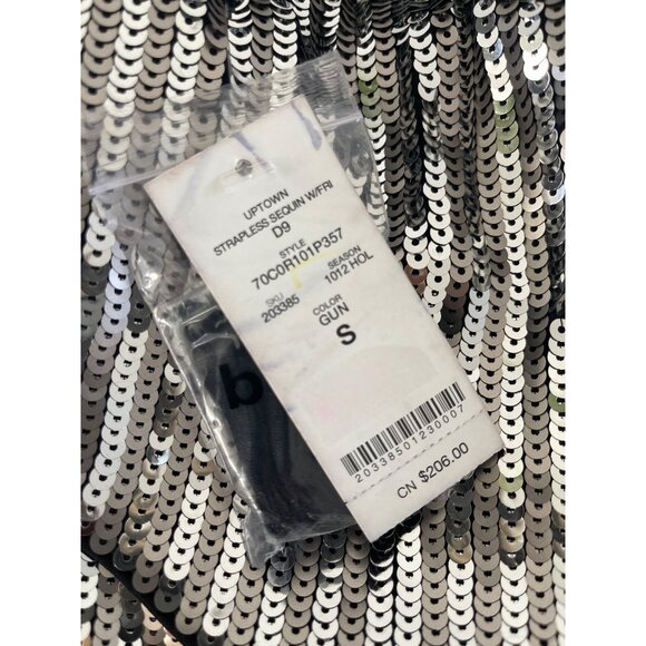 Bebe Uptown Strapless Sequin Fringe Dress Silver Gunmetal Cocktail S NWT $206 - Picture 6 of 15